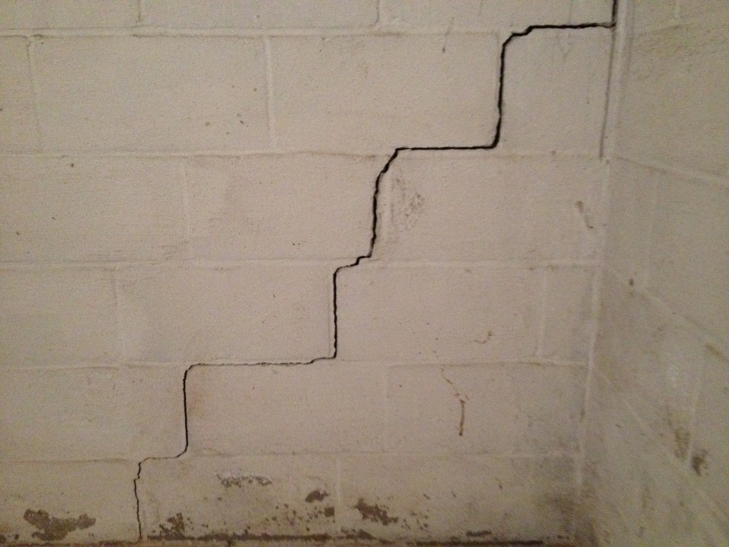 Stair-step crack in a block foundation wall